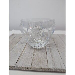 Vintage 24% Lead Crystal Raised Tulips Teleflora Bowl Cache Made In France